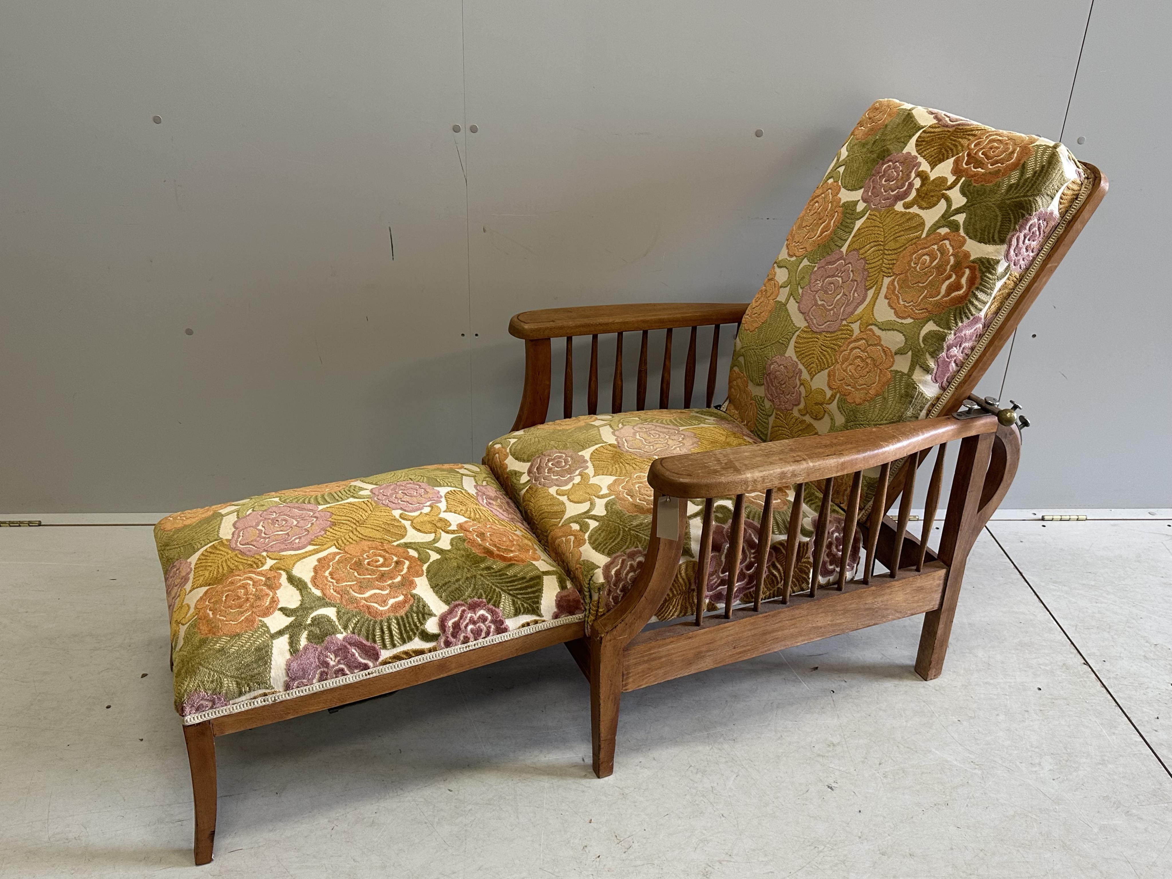 An early 20th century French mahogany and beech Patent reclining and extending chair, width 72cm, height 100cm. Condition - fair to good